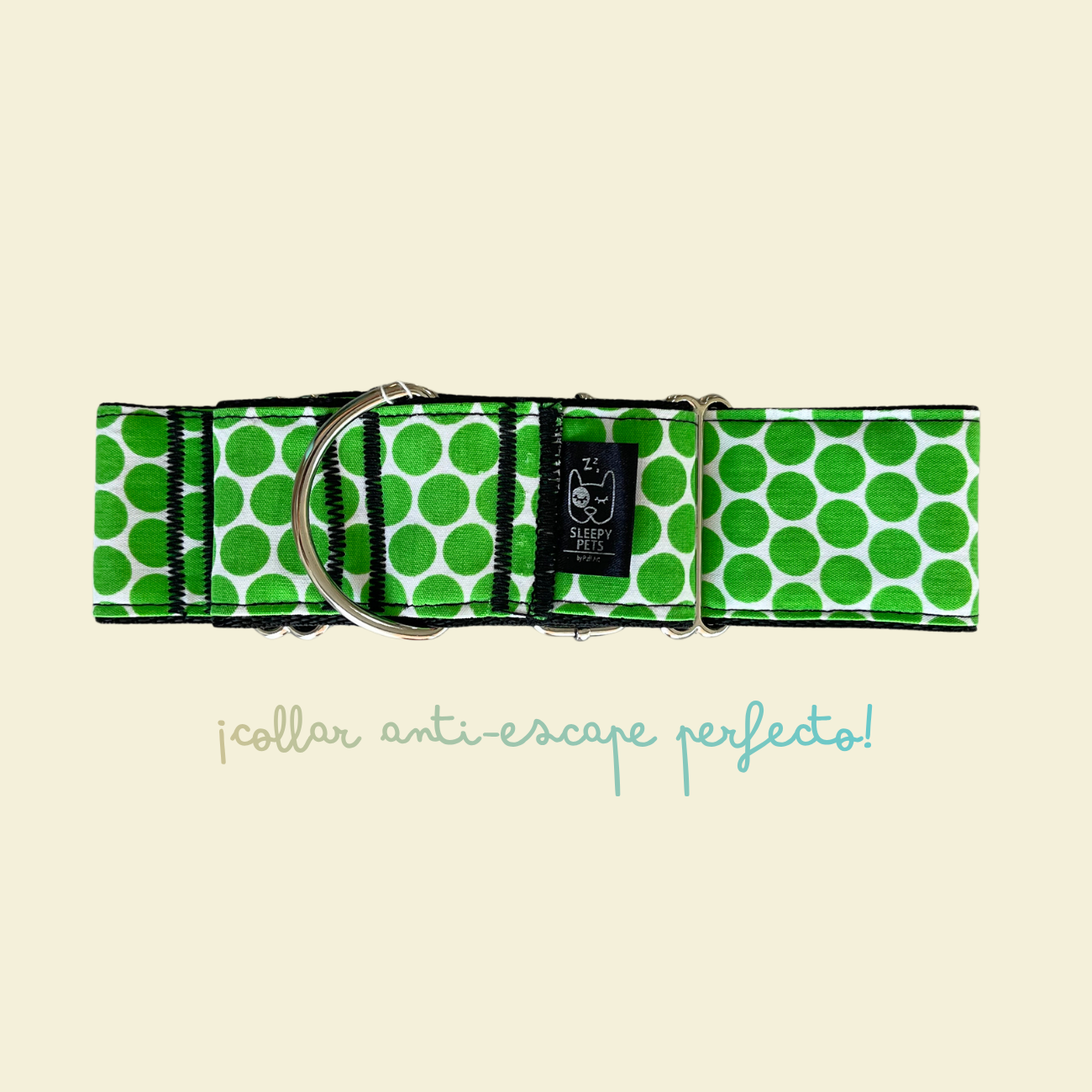 Collar martingale lunares verdes ancho 5cm