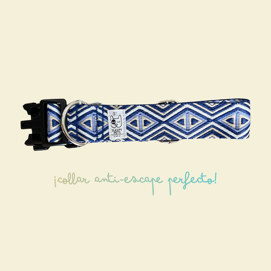 Collar bordado rombos azules ancho 4cm