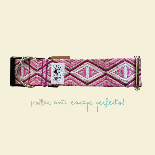 Collar bordado rombos rosa ancho 4cm