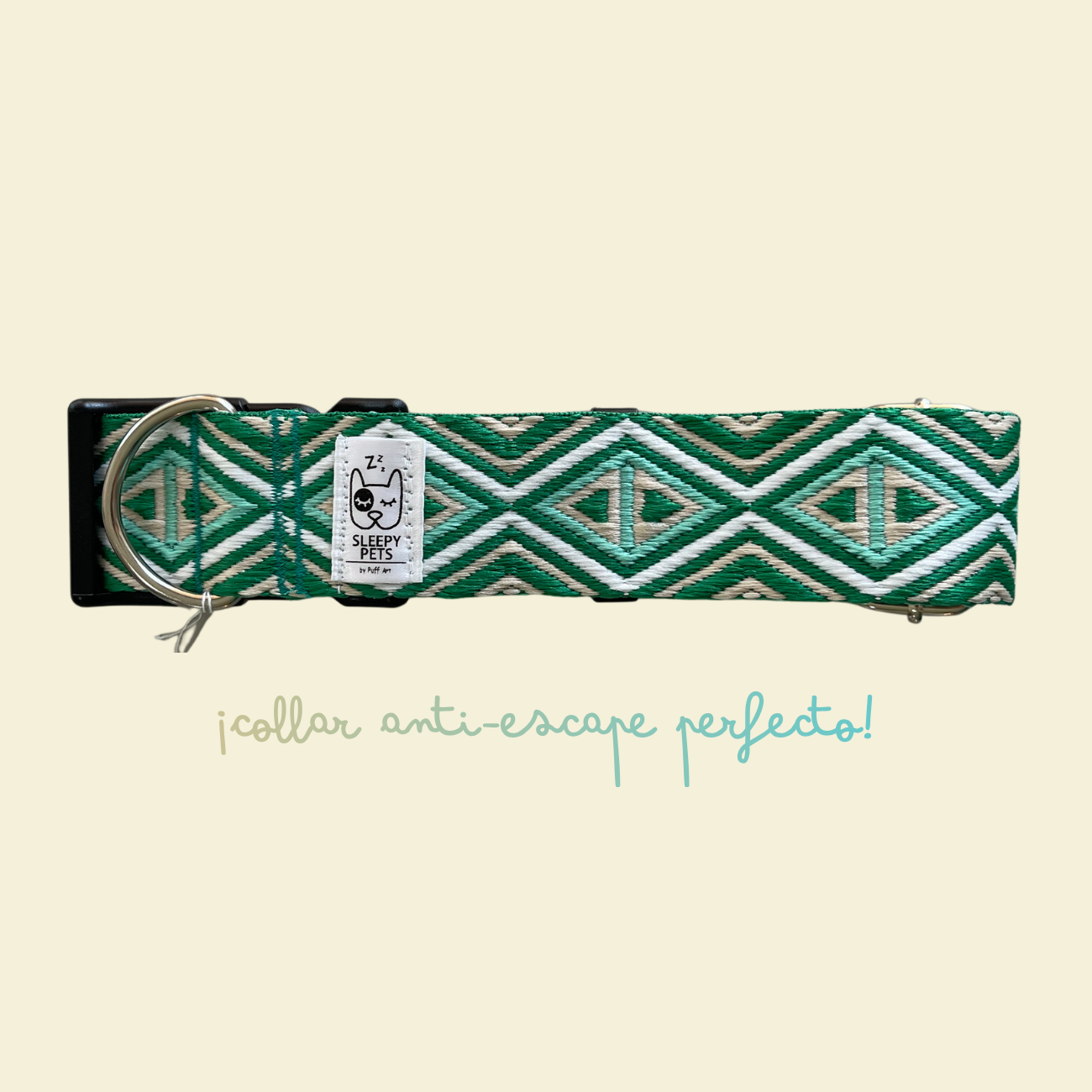 Collar bordado rombos verde ancho 4cm