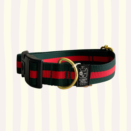 Collar nylon gucci verde-rojo herrajes dorados ancho 3cm