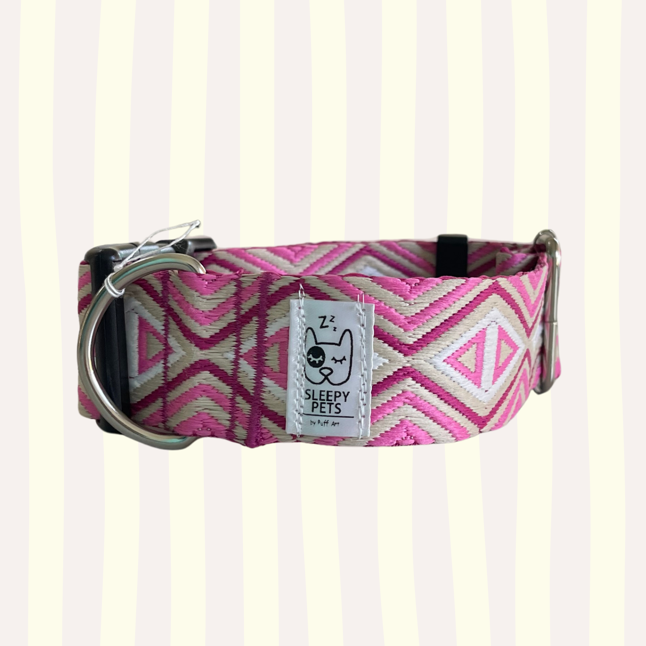 Collar bordado rombos rosa ancho 4cm