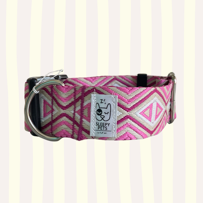 Collar bordado rombos rosa ancho 4cm