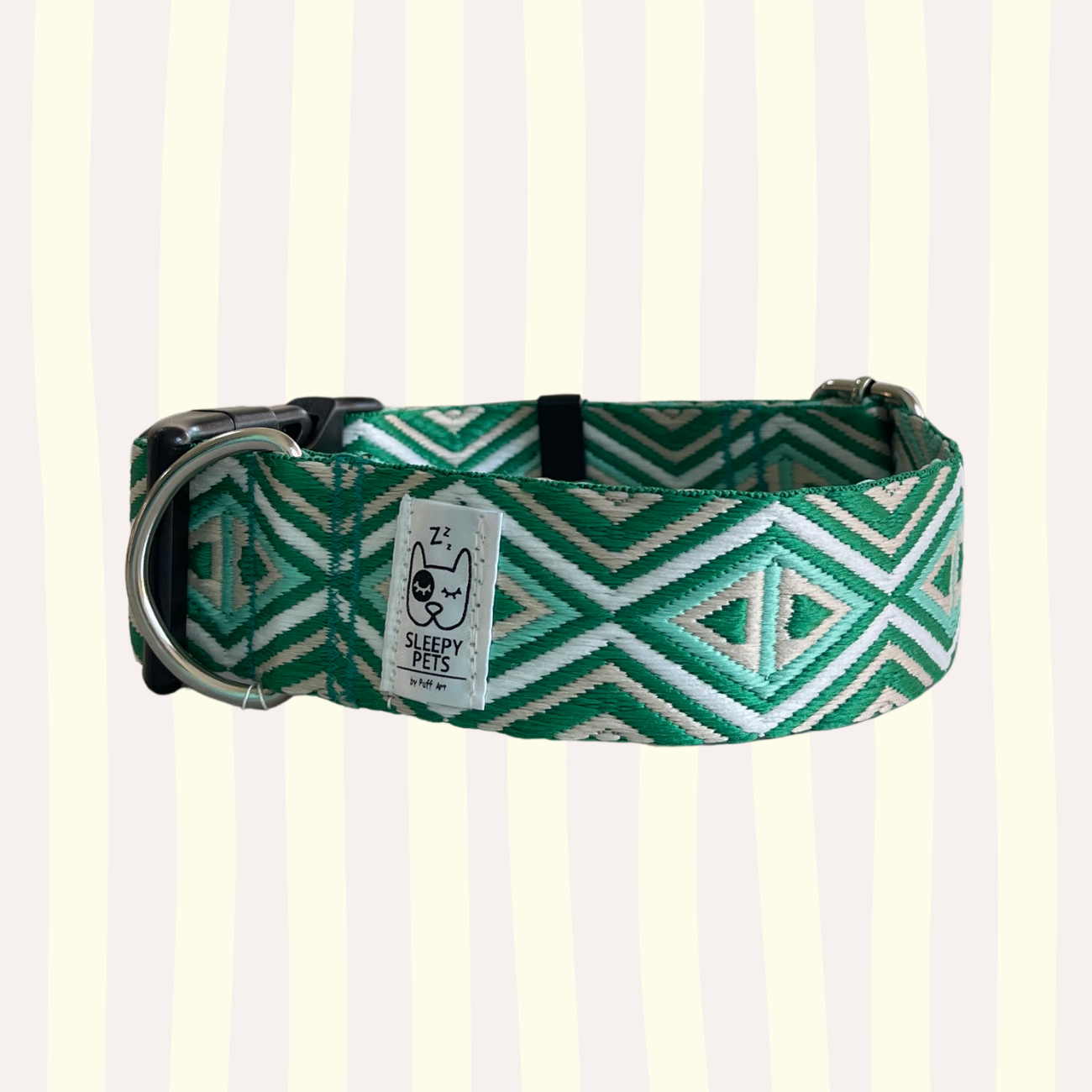 Collar bordado rombos verde ancho 4cm