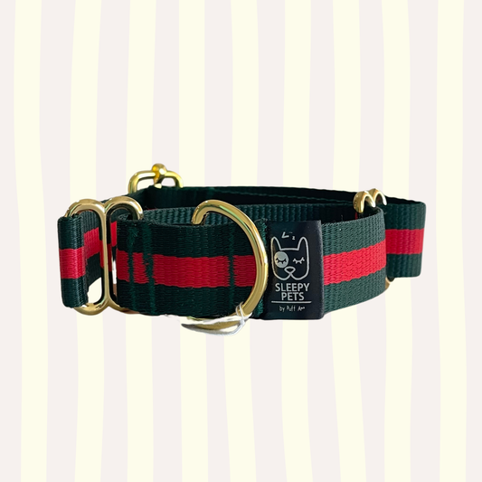 Collar nylon gucci verde-rojo herrajes dorados ancho 2cm
