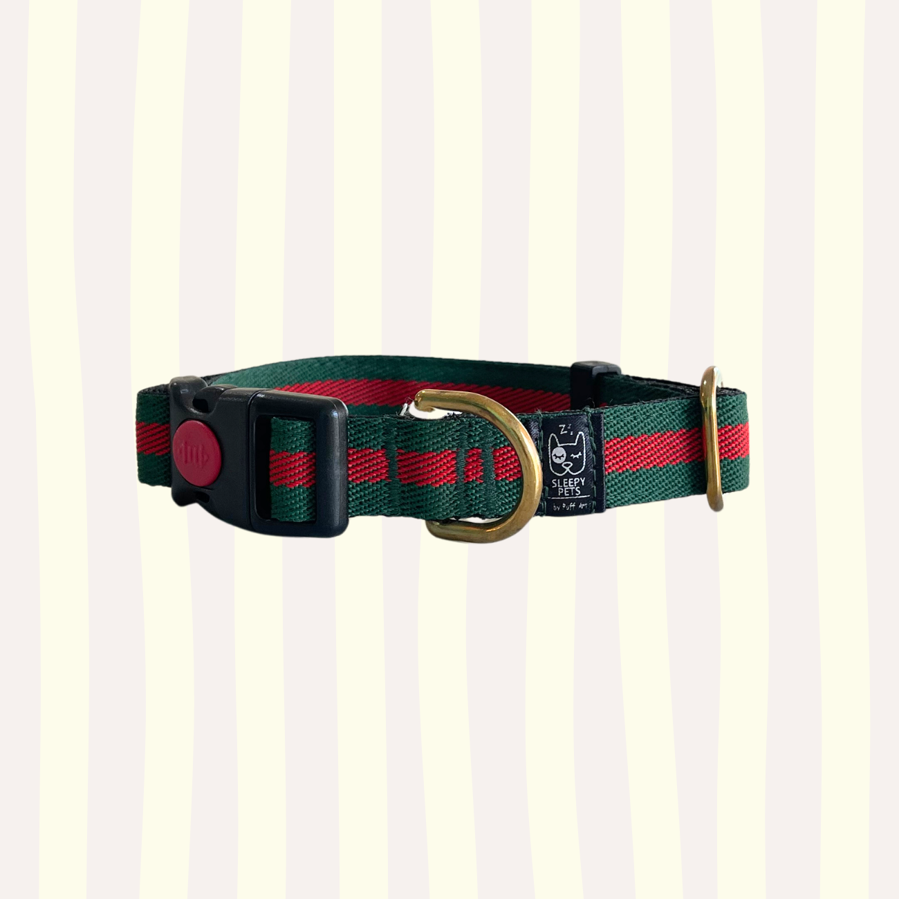 Collar nylon gucci verde-rojo con herrajes dorados ancho 2cm